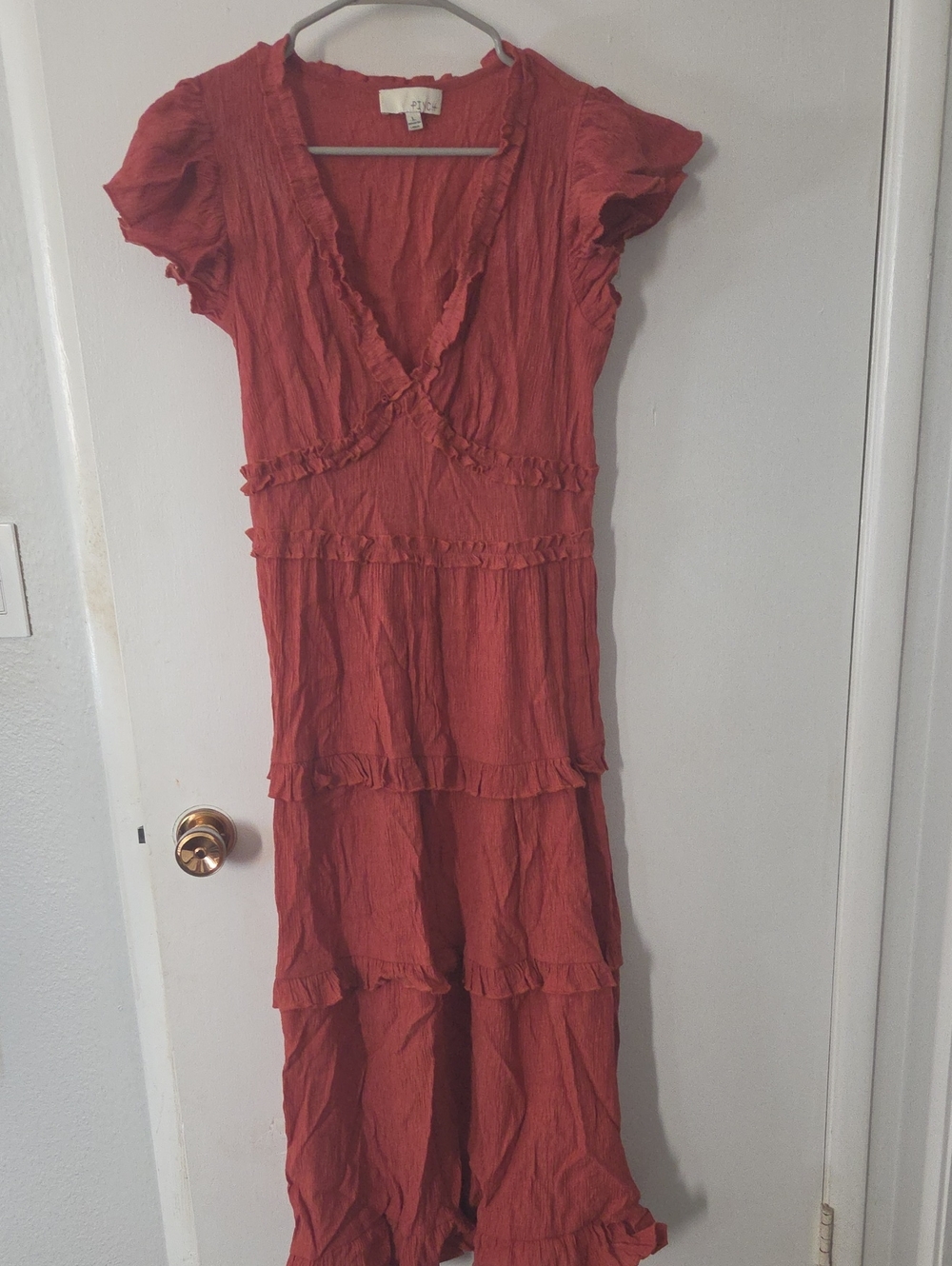 Pinch Rust-Red Tiered V-Neck Women’s Dress